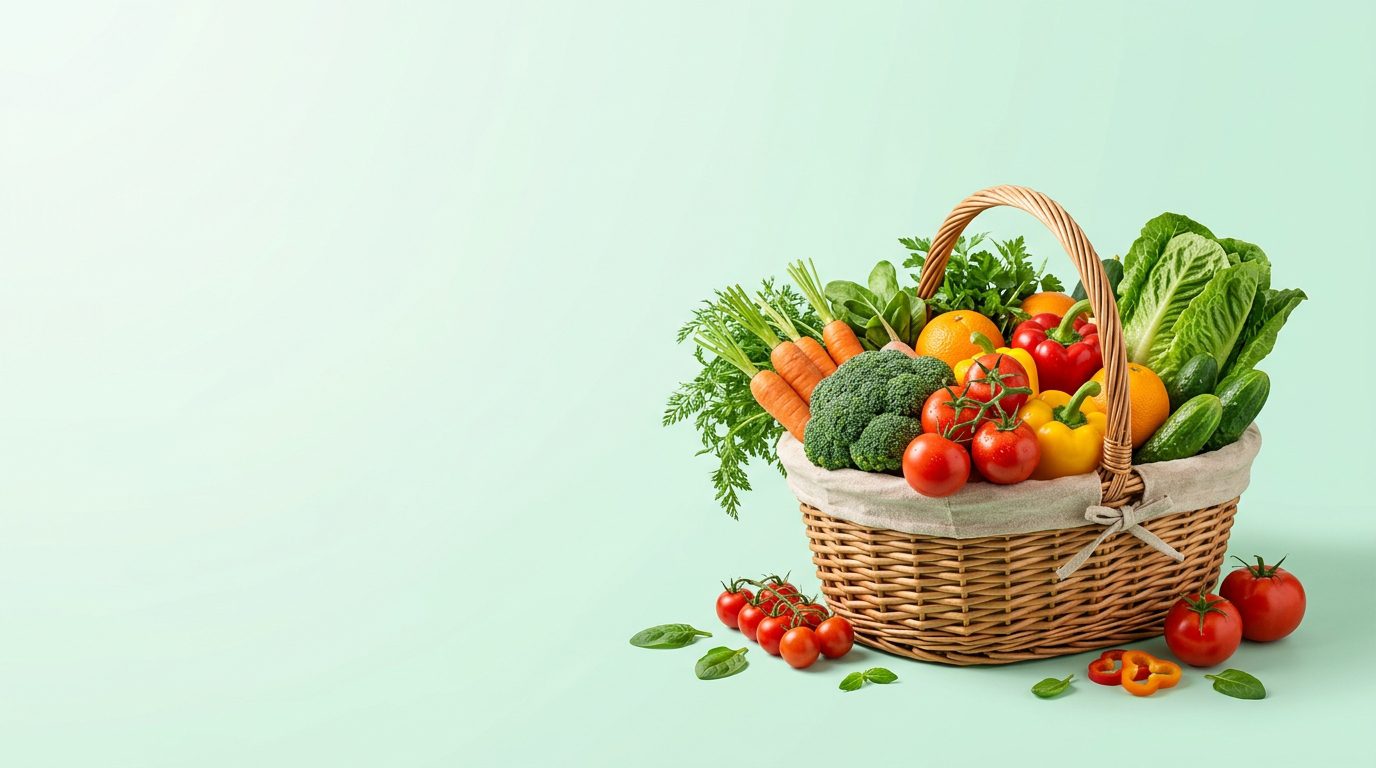 Basket of fresh vegetables and fruits
