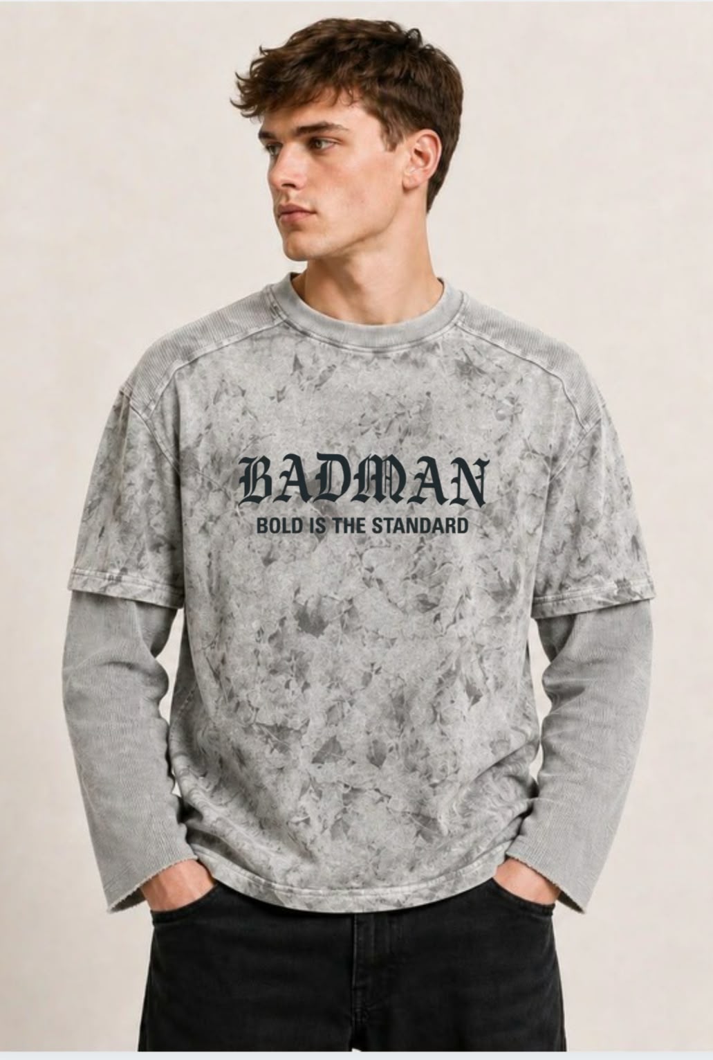 Acid Washed Doctor Sleeve Tee -Grey