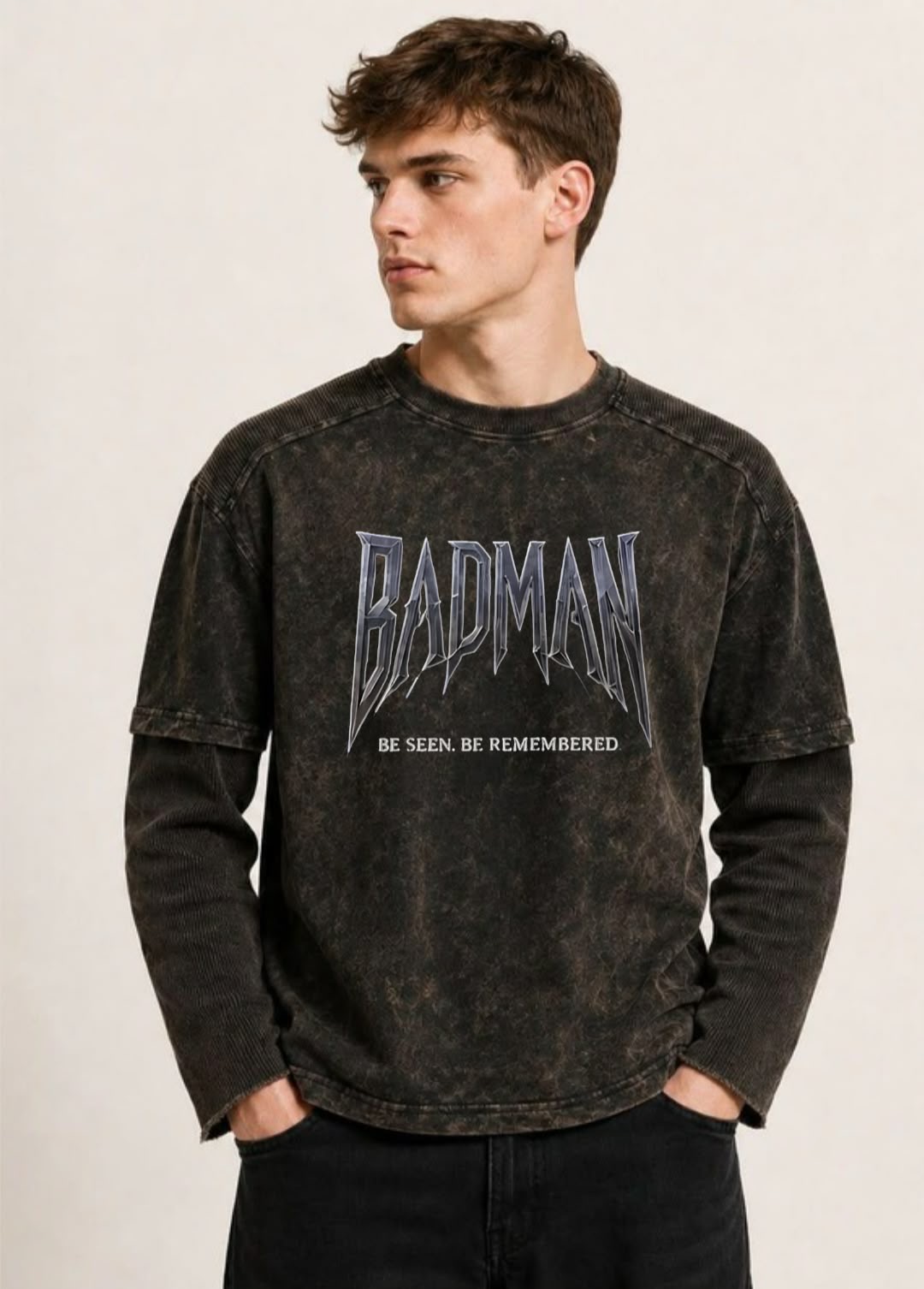 Acid Washed Doctor Sleeve Tee -Black