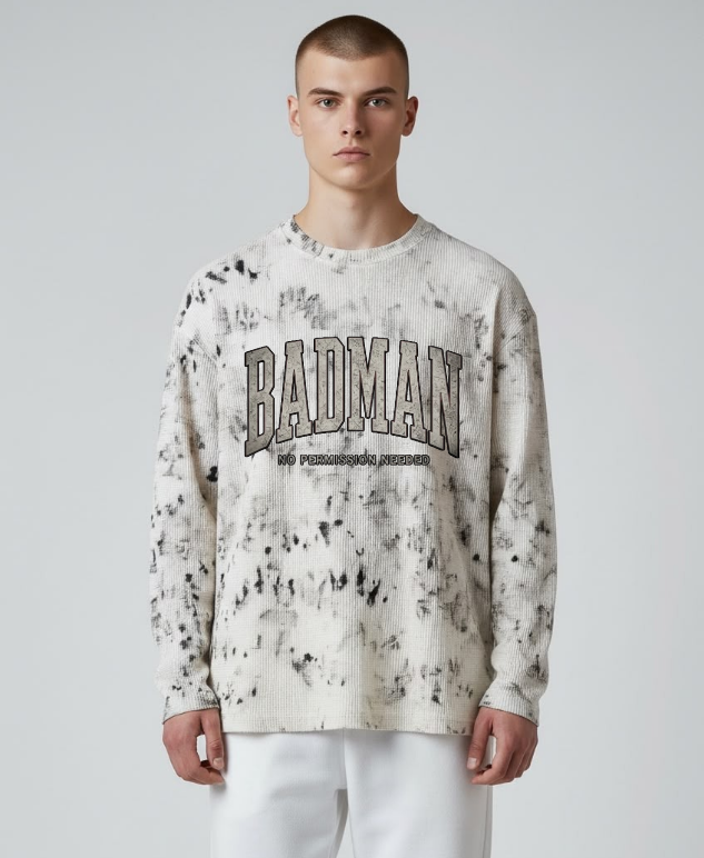 Boxy Fit Acid Washed Waffle Tee -White