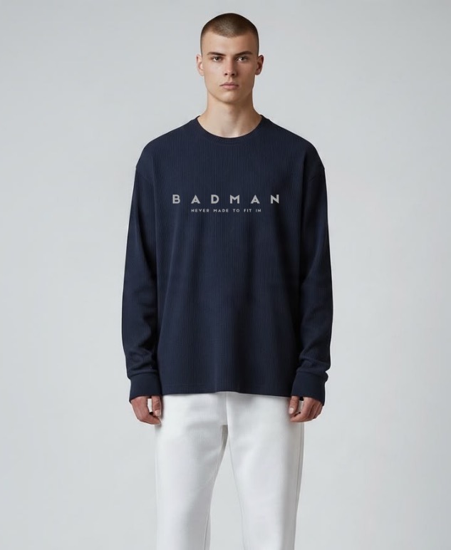 Boxy Fit Waffle Tee -Navy Blue