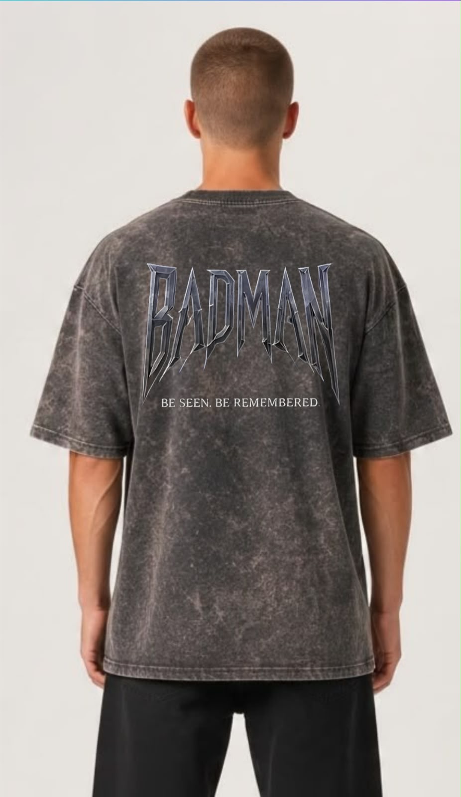 Acid Washed Drop Shoulder Tee -Black