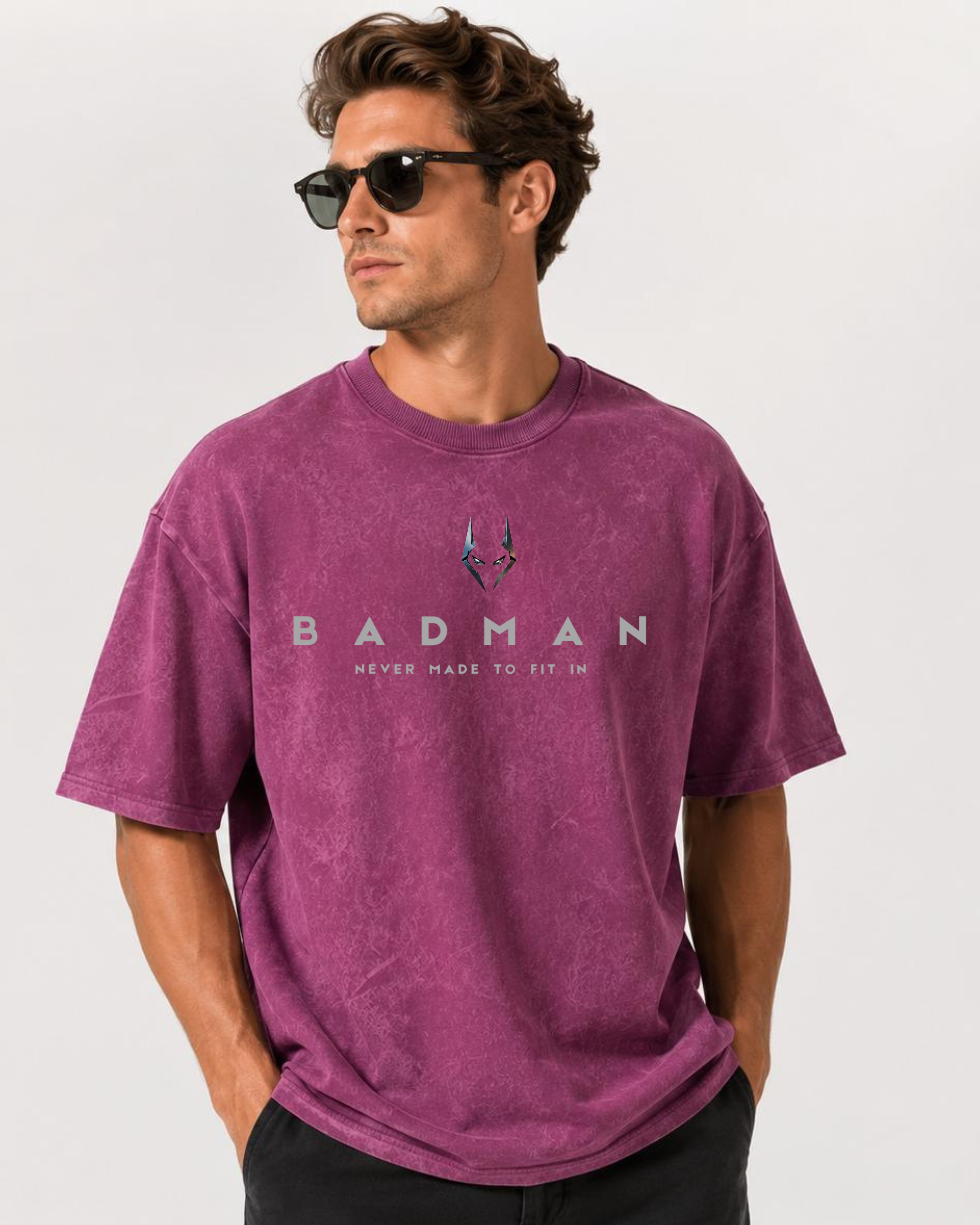 Acid Washed Drop Shoulder Tee Maroon