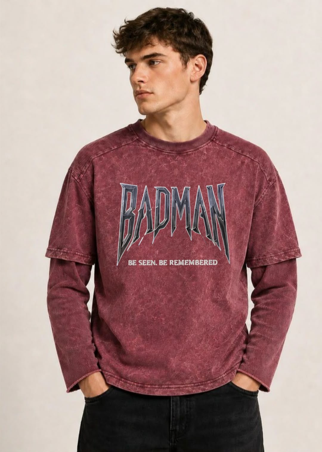 Acid Washed Doctor Sleeve Tee Maroon